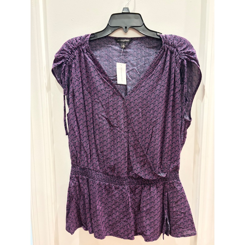 Banana Republic Geometric Smocked Peplum Top Size: PM